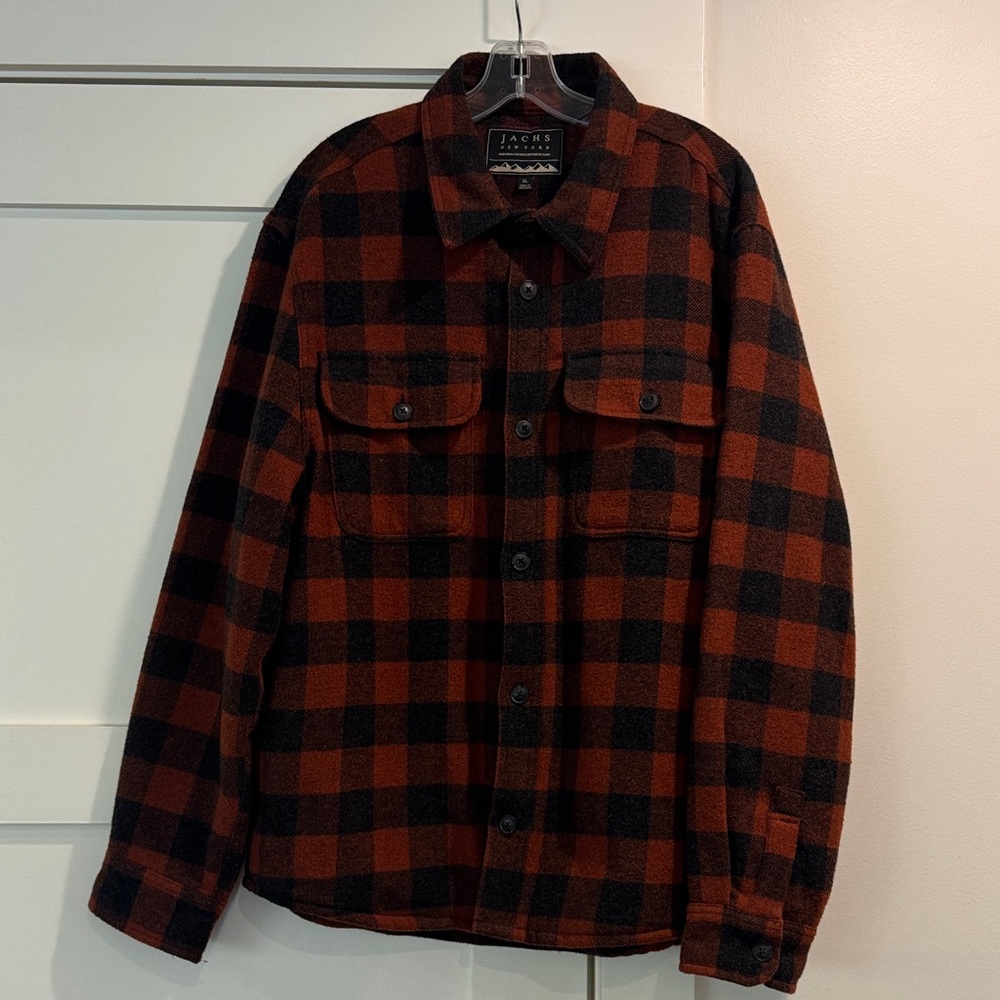Jachs Men's Rust and Black Plaid Shirt Jacket